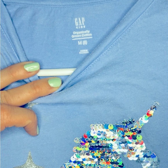 Gap Girls Cotton Sequin Unicorn T-Shirt, Light Blue, Sequin Rainbow, Size M/ 8 - Picture 6 of 9